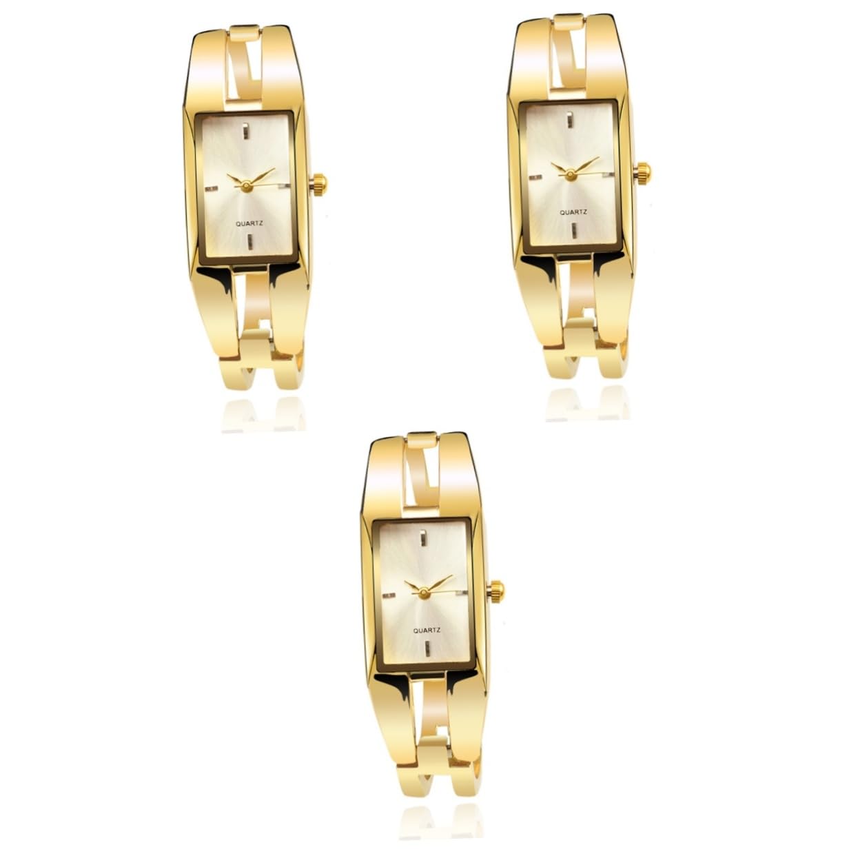 3stücke Fashion Damen Armbanduhr Quarz Mit Elegantem Goldarmband Und Weißem Stilvolle Bangle Uhr Für Für Alltag Und Besondere Anlässe