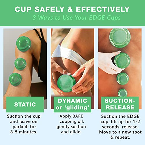 Lure Essentials Edge Cupping Set Silicone Cupping Therapy Set For Lymphatic Massage, Cellulite Reduction, Cups For Cupping (Set Of 4, Green; E-Book) #TOP5