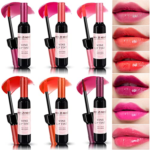 PASNOWFU 6 Colors Wine Lipstick, Non-Stick Cup Wine Bottle Lip stains Liquid Lipstick set, Wine Lip Tint Kit, Matte Long-Lasting Waterproof Lip Gloss for Girls & Women #2