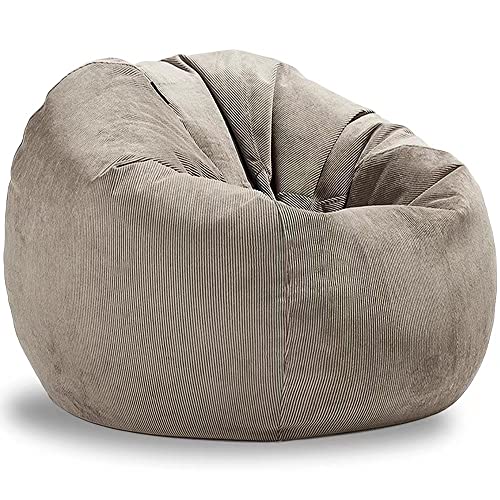 Corduroy Sofa Cover Bean Bag Chair Pouf Ottoman Big Beanbag Puff Sac Recliner Lounge Floor Corner Seat Futon (Color : Khaki, Size : 80cm)
