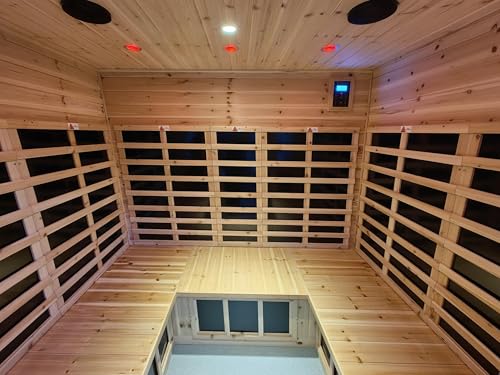 Image of LTCCDSS 5-Person Outdoor Far Infrared Sauna - Massive Interior- Low EMF Sauna for Home - Withstand Temp -5℉-104℉, Bluetooth Speakers, LED Reading Lamps, Chromotherapy Lights (81.1 * 60.6 * 83.5 inch)