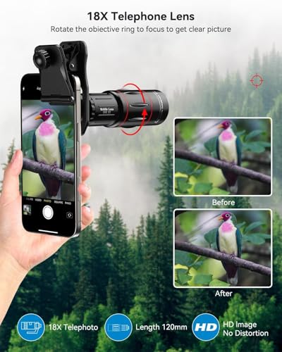 Image of Evil eye 18X Telephoto Lens, Hight Power Telephoto Phone Lens with Tripod, Mobile Cell Lens Attachment for Android & iPhone, Samsung and Most Smartphone