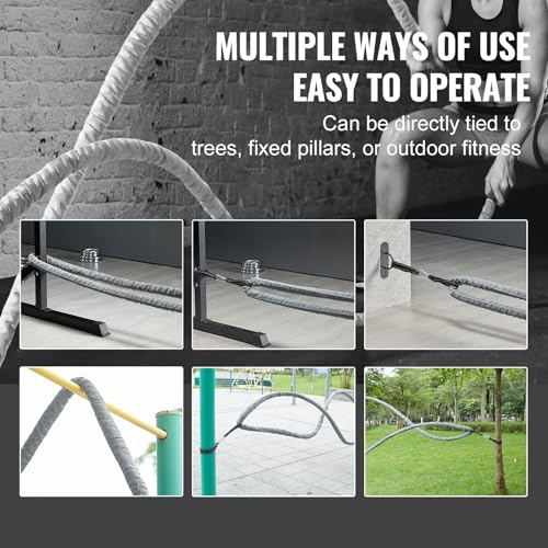 VEVOR Cuerda de Batalla de Poliéster de Φ 38 mm de Diámetro y 9,1 m de Largo, con Funda Protectora y Anclaje, Cuerda Pesada con Peso para Entrenamiento de Fuerza Central en Gimnasio y Casa, Gris - Imagen 6