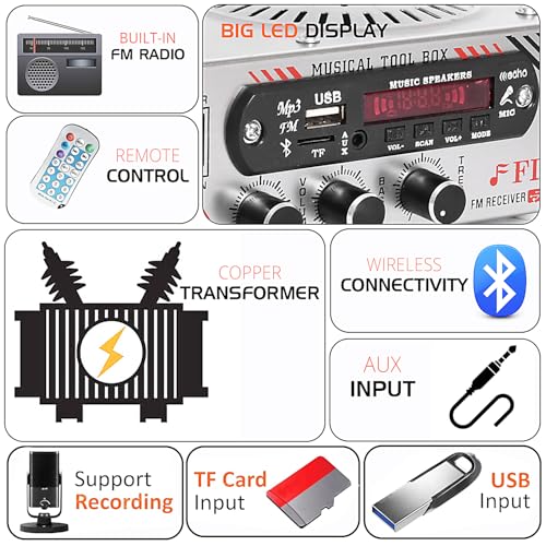FINE Multimedia Amplifier with Bluetooth, USB/SD, FM Radio, Silver - Image 6