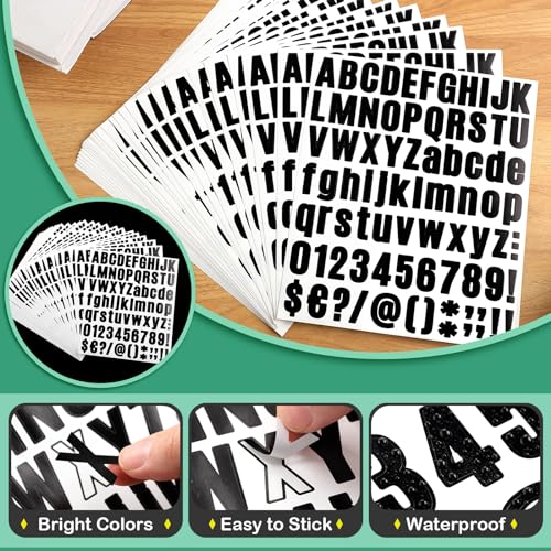 Image of Qilery 32 Sheets 1 Inch Letter and Number Stickers Self Adhesive Vinyl Letters Alphabet Stickers Big Font Letters Number Tags for School Classroom Home Mailbox Decor (Black)
