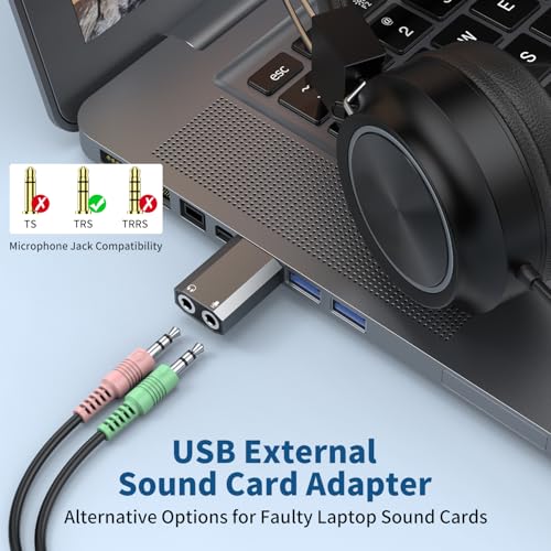 QianLink USB to 3.5mm Audio Adapter (2-Pack),External Stereo Sound Card with Dual TRS 3-Pole 3.5mm Headphone and Microphone Jack for PS4/PS5/PC/Laptop, Built-in Chip Mic-Supported Headphone Adapter - Thumbnail 2