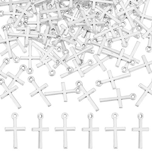 UNICRAFTALE 100 pcs Cross Charms Tibetan Style Cross Pendants Metal Charms Pendants Antique Silver Small Punk Charm for Jewelry Making Crafting Findings Accessory for DIY Necklace Bracelet