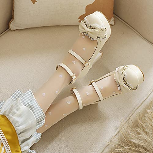 Parisuit Womens Chunky High Heels Ankle Strap Pumps Mary Jane Platform Dress Lace-up Sweet Shoes with Bow4