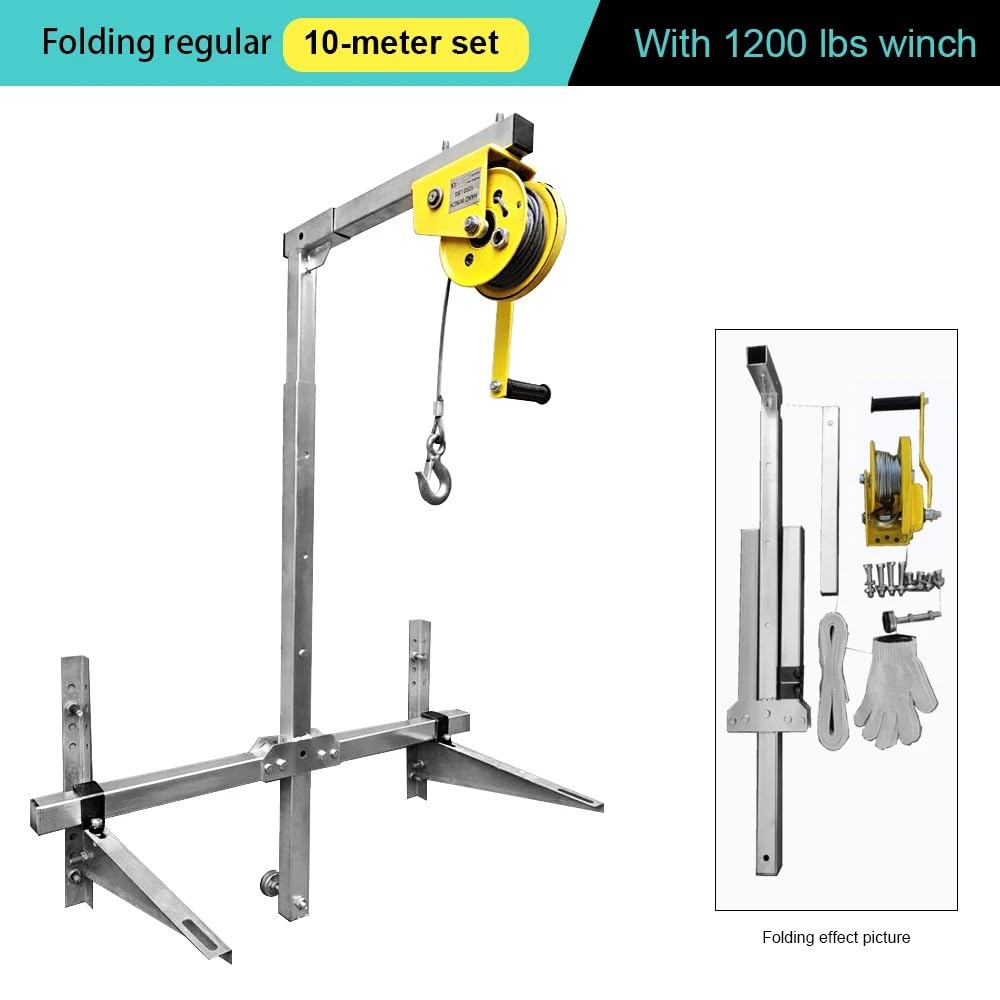 Montacargas eléctrico Grúa plegable para aire acondicionado, soporte de elevación, máquina ligera, herramienta aérea, polea, manivela mano Polipasto Eléctrico de Cable(Regular 10M)