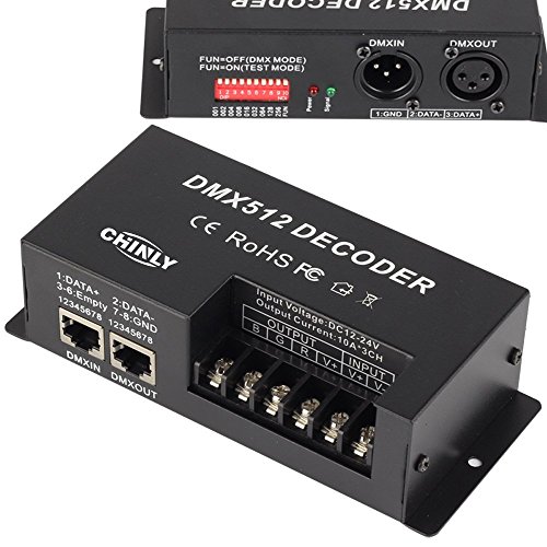 CHINLY 3 Channel DMX 512 LED Decoder Controller 30A RGB DMX dimmer use for DC12-24V RGB LED Strip