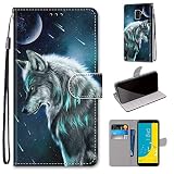 Miagon Flip PU Leder Schutzhülle für Samsung Galaxy J6 2018,Bunt Muster Hülle Brieftasche Case Cover Ständer mit Kartenfächer Trageschlaufe,Himmel Wolf