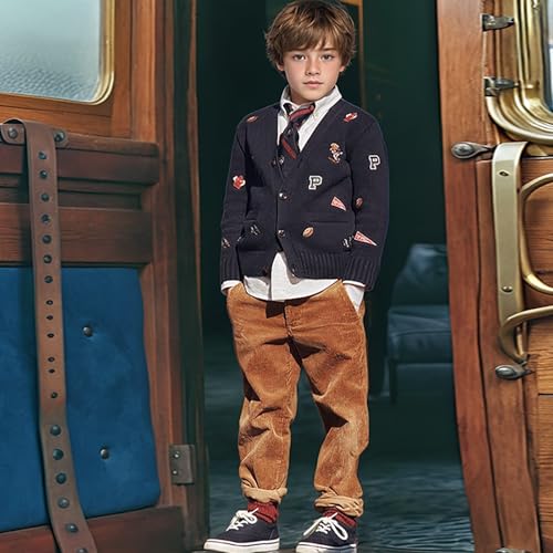 Boys Corduroy Pants Elastic Waist Vintage Trousers Kids Dress Suit Pants4