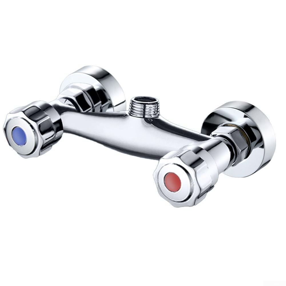 Dual Switch Shower Mixer Tap, Thermostatic Shower Mixer Bar Two Outlet, Brass Material, Dual Handle Double Control in Wall Mixing Valve (A)