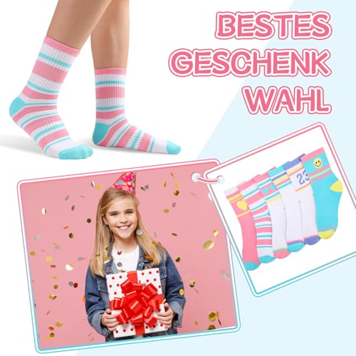 Utensilsto 6 Paar Tennissocken Kinder 33-37 Sportsocken Kinder Baumwollsocken lustige Socken Jungen Mädchen Laufsocken Kindersocken mit lächeln Herz Streifen Nummer