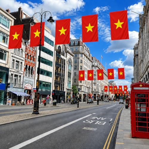 Image of AhfuLife Vietnam Flag 5ft x 3ft for Party Decorations, 2 Pcs Large Vietnamese Flag Polyester Double Side with Brass Eyelets for National Day Garden Street