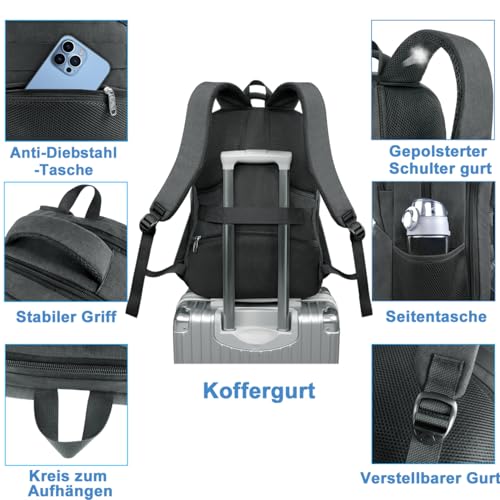 MATEIN Laptop Rucksack 17 Zoll mit Kühlfach, Lunch Rucksack Reiserucksack Herren mit USB Ladeanschluss, Anti Diebstahl TSA Freundlich Kühlrucksack für Business Arbeit Schulrucksack Teenager, Schwarz