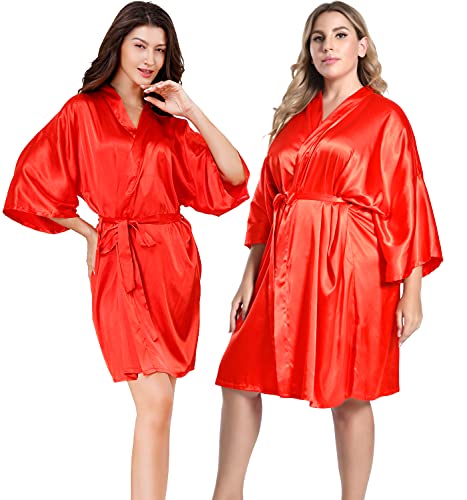 Image of EPLAZA Women Silky Satin Robe Wedding Bridal Party Bride Bridesmaid Robes Kimono Loungewear Dressing Gowns