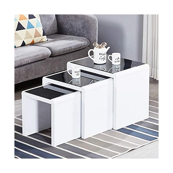JaHECOME Nest of Tables Set of 3 Nesting Tables High Gloss Coffee Tables Stackable Design MDF Wood End Side Tables for Living Room Office or Lounge - Image 3
