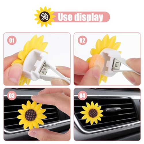 Image of smilfuy Sunflower Air Vent Clip, Sunflower Car Air Vent Decoration, Cute Car Clip Interior Air Conditioner Outlet Clip Charm, Flower Prensent Accessories for Women, Yellow (2PCS)
