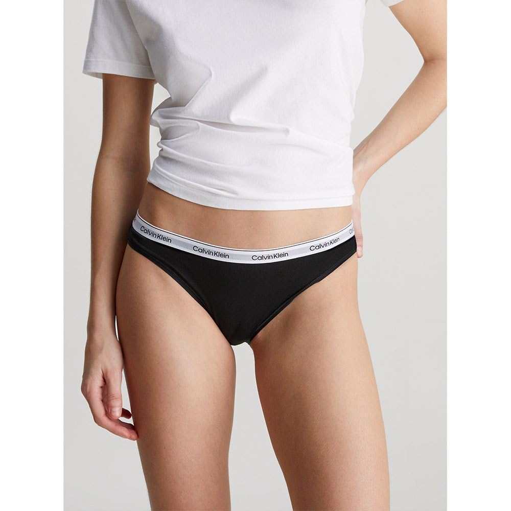 Calvin Klein Damskie majtki bikini ze stretchu, 3 sztuki, Kolor czarny, L