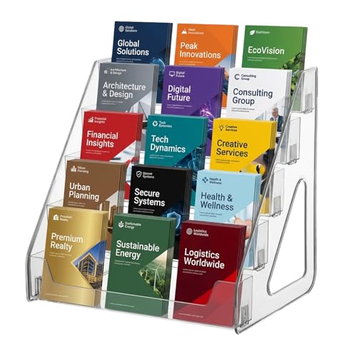5 Tier Brochure Holder 12x13” Clear Acrylic Literature Display Stand Holds 3 Brochures in One Row Pamphlet Holder Display Stand for Booklets Flyers Table Signs Office Exhibition Store Home, 1 Pack