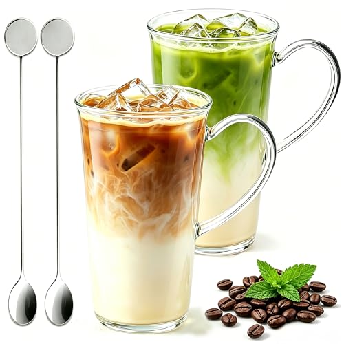 Set de 2 tazas de vidrio Borosilicato 550 ml con cucharas