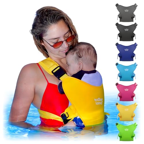 Image of WaterLand Baby Carrier - Innovative Carrier You Can Use Both in Water & Land - Waterproof Infant Chest Holder with Adjustable Straps, Lightweight Toddler Harness for Pool & Beach (Yellow)