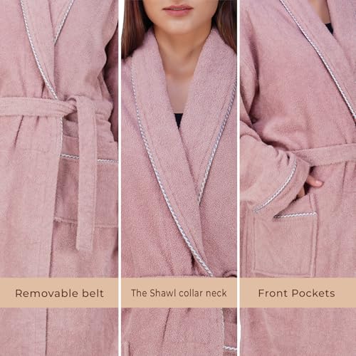Image of Rangoli Sunshine 100% Cotton Bathrobes For Women, 500 GSM Free Size Bath Robe With Rope,Ultra-soft, Lightweight & Highly Absorbent Luxurious Bath Gown /Bath Robe