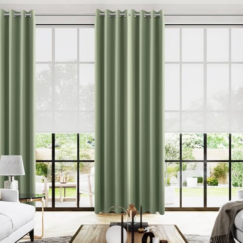 KOUFALL 120" Grey Green Blackout Curtains for Sunroom