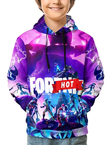 Wiuezwy Teen's Game Hoodie, Youth 3D Printing Battle Sweatshirt Pullover With Pocket Top, Long Sleeve Pullover Hoodie Fashion Hoodies For Boys Purple #TOP7