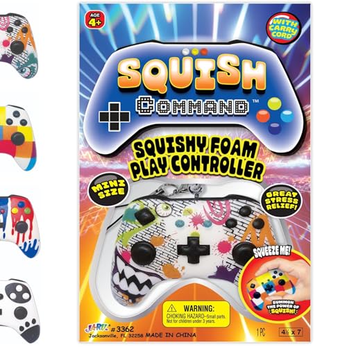 JA-RU Squishy Foam Play Controller Toy (1 Controller Assorted) Mini Squish Console Command Stress Relief Toys with Carry Cord. Smushy Party Favor Collectible Fidget for Kids, Teen, & Adult. 3362-1