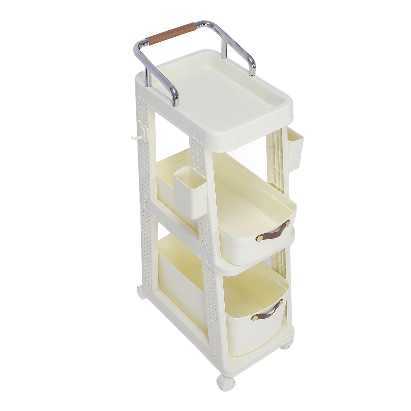 Wózek na Kółkach z Kółkami PP ABS Mobilny Wózek do Przechowywania 26 X 44 X 87 Cm Głębokie Pojemniki 4 Obrotowe Kółka Organizator Oszczędzający Miejsce do Kuchni Biuro Pralnia Sypialnia