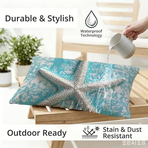 Housse de coussin extérieur imperméable 40x80cm aspect lin durable - 3