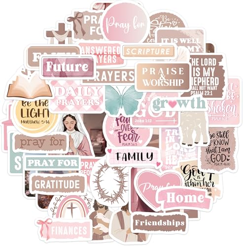 50PCS Christian Stickers, Bible Verse Faith Stickers for Women, Pastel Vinyl Decals for Bible Study Journals Planners Prayer Board Supplies Water Bottle Laptop