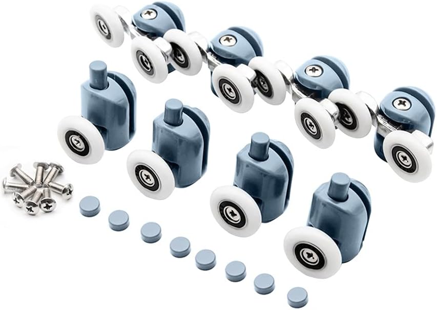 Double Upper Single Down Chromed Wheel Sliding Door Bearing Rollers Hardware for Shower Cabin (Color : DW-112-8PCS, Size : 25mm) (Dw 112)