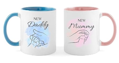 OM Print Hub Mummy and Daddy Coffee Mugs Gift Set, New Parents, Baby Shower, Mother's/Father’s Day Gift Christmas, Anniversary Day Presents, Mothers Fathers Cups Set 300ml/11oz (Design 6 - Colour)