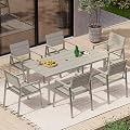 Oasbira Patio Dining Sets for 6, Outdoor Table and Chairs, 7 Pieces HDPS and Aluminum Patio Furniture Set with Umbrella Hole for Deck, Garden, Backyard (Sliver & Gray)