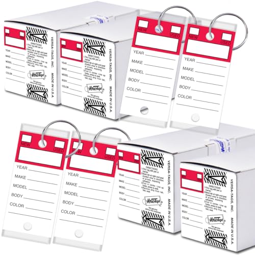 Image of Versa-Tags Red Stripe Self-Protecting Key Tags with Chrome-Plated Split Rings, 1000 Count Automotive Dealership Key Tags for Car Truck RV Inventory & Service Organization