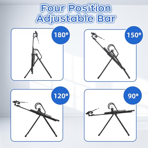 Teclor Advanced Heat and Massage Strength Training Inversion Table for Back Pain Relief,Heavy Duty Inversion Table 350 lbs Capacity with Wider and Thickened Backrest, Silver/Black - Thumbnail 5