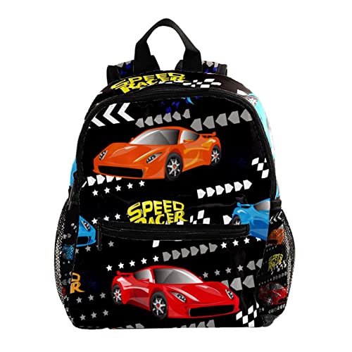 GOUDAN Sac à dos de voiture de course de vitesse de dessin animé pour garçons et filles, taille parfaite pour l'école maternelle, maternelle et primaire Cover