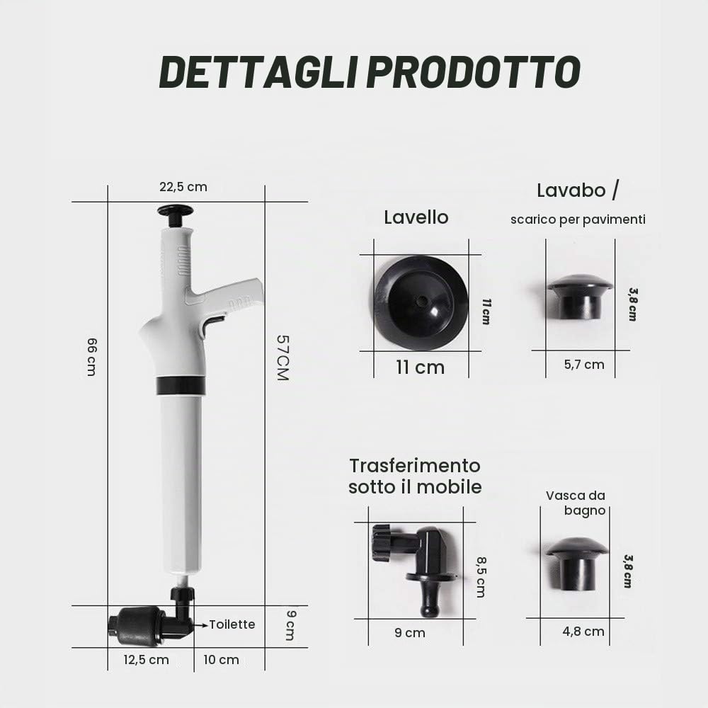 Sturalavandino Ad Aria Compressa, Pistone A Alta Pressione Draga/Drenatore Scarico Pulitore Pompa, per WC, Lavello, Pavimento, Lavabo, Bagno