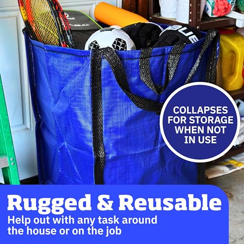 DURASACK Heavy Duty Home and Yard Bags 48-Gallon Reusable Self-Standing Lawn and Leaf Bags Garbage Can with Reinforced Handles, Blue, 3 Pack