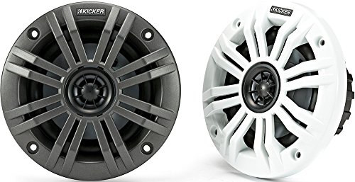 KICKER KM4 4-Inch (100mm) Marine Coaxial Speakers with 1/2-Inch (13mm) Tweeters 4-Ohm Charcoal and White Grilles