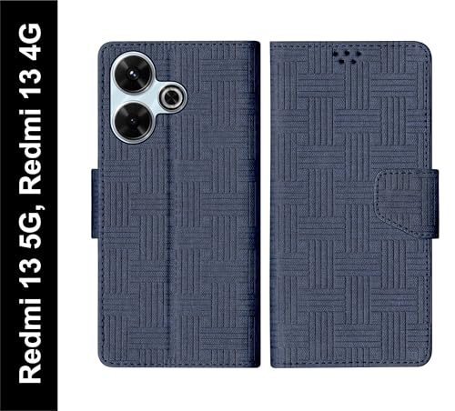 Image of SBMS Flip Cover for Redmi 13 5G / Redmi 13 4G Back Cover Case with Magnatic Closure | Inbuilt Stand | Card & Money Pocket (Mat Blue)