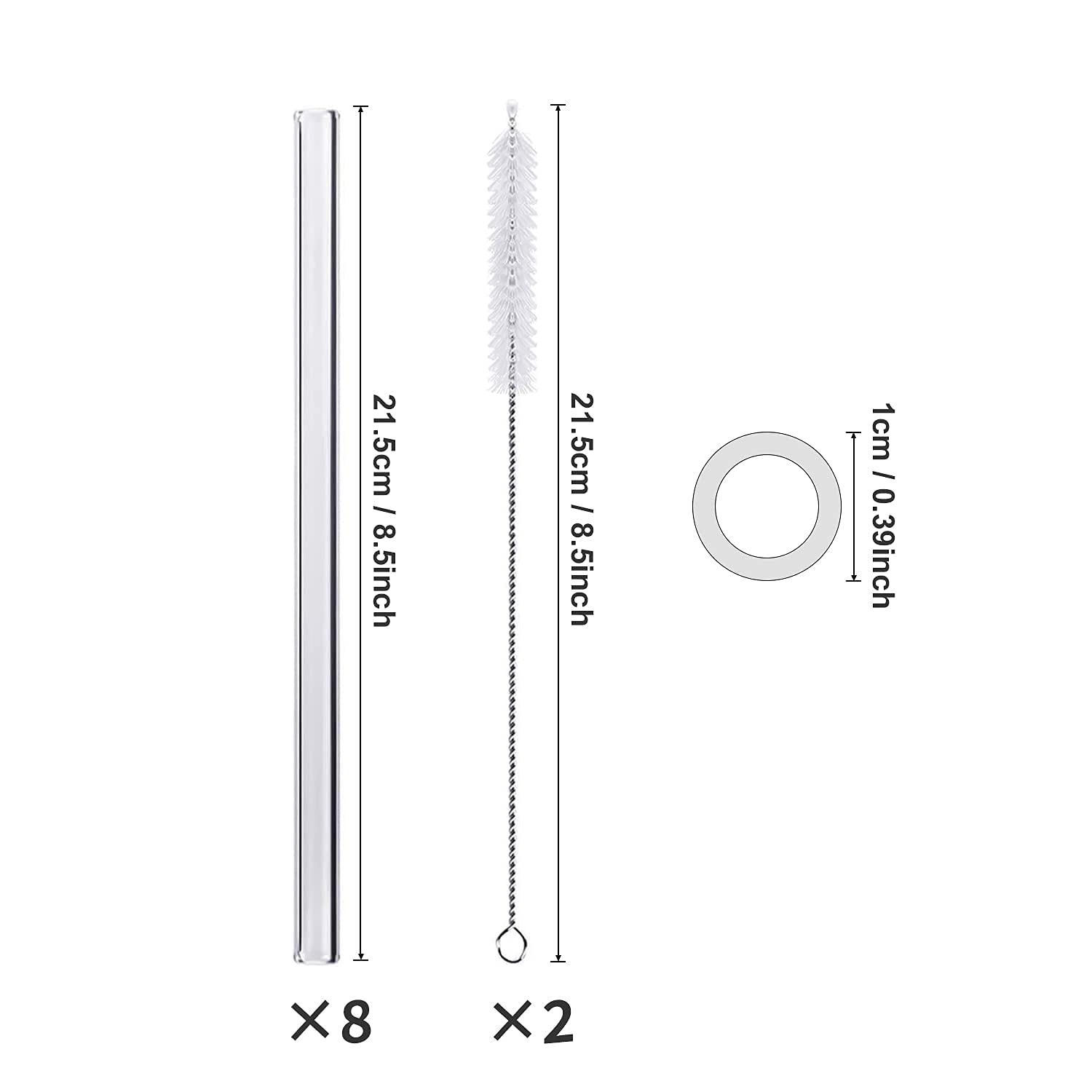 Image secondaire de LessMo 8 Pcs 21,5cm Pailles en Verre Réutilisables - LFGB Certifiées Pailles en Verre Transparentes avec 2 Brosses de Nettoyage,