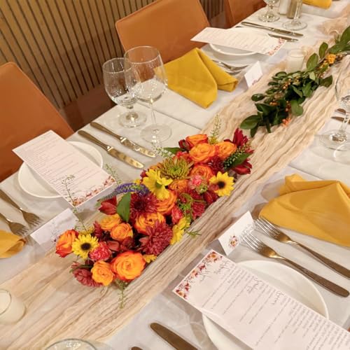 6 Pack Champagne Cheesecloth Table Runners 35x120 Inches Beige Cheese Cloth Table Runner 10FT Boho Sheer Gauze Runner for Bridal Shower Wedding Baby Shower Party Decor by BLUETOP - Used condition - Image 3