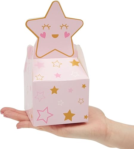 Miniatura 3 de BLUE PANDA Paquete de 24 cajas de regalo a dos aguas con temática de estrellas rosas para niñas, decoración de baby shower con centelleante y