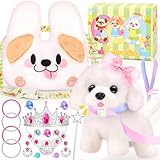 NINAOR Plush Dog Toys for Kids with Crossbody Bags Princess Jewelry, Robot Puppy with Leash Walking Barking, Pretend Play Dress Up Interactive Stocking Stuffers for Toddler Girl Toys Birthday Gifts