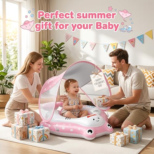 Miniatura 6 de Qoosea Anillo De Natación Para Bebé De 6 Meses A 3 Años, Inflable Anillo De Natación Niños Con Dosel Solar Protector Upf50 , Flotador Para Bebé, Boya De Verano Agua Juguete Boya Piscina
