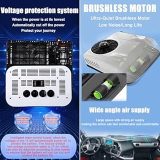 Climatiseur Toit 12V/24V CC pour Camping-Car,Unité Climatisation Toit - sans Conduit,Refroidissement,Climatisation Stationnement avec Télécommande,pour Camping-Cars/Camions/Bus etc,White-12V